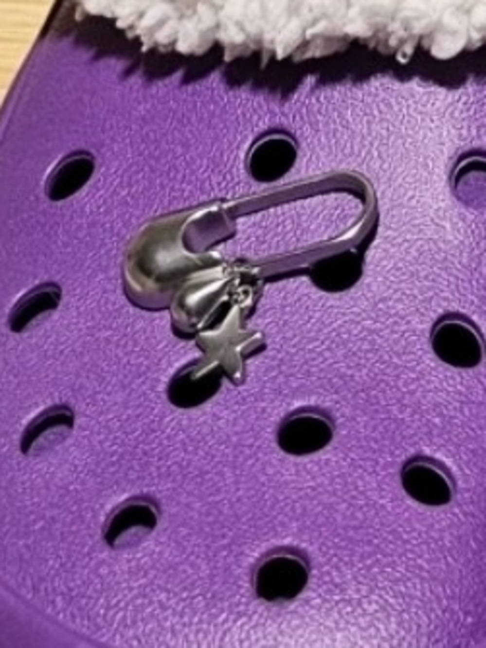 Two Authentic Silver Safety Pin & Star Crocs Jibbitz
